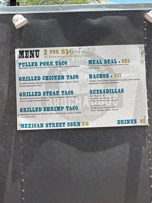 Menu as of May 2023