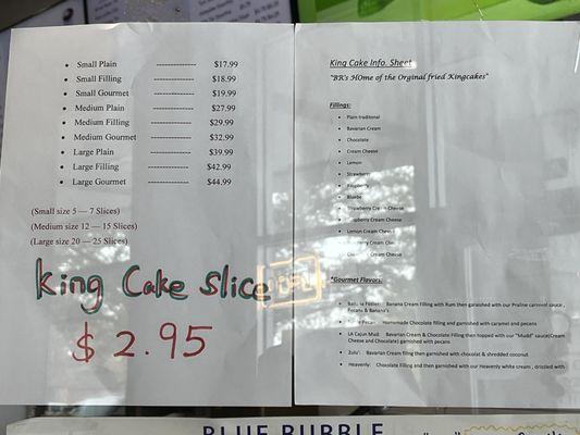 King cake menu