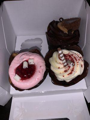 Raspberry, red velvet and peanut butter...I had to send them down the gutter