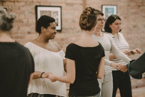 Group Class at the first open house in the new location on Chicago Ave.