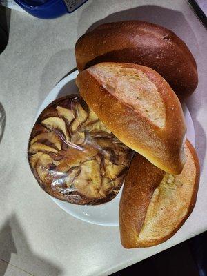 Small apple cake, crusty rolls, portable roll