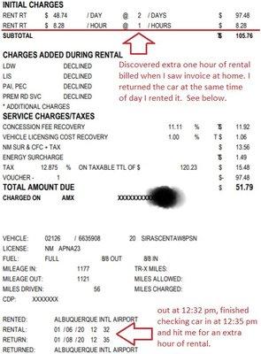 Here is receipt I found the next day where Thrifty charged me an hour for what they claim was an extra 3 minutes of rental.