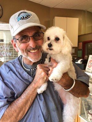 Joe holding my sweet baby with the tenderness he expresses to his kids, as he kindly refers to our four legged babies.