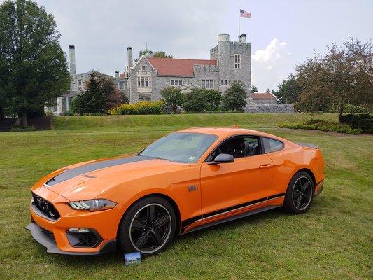 This is my Mach 1 at Glamorgan Castle in Alliance, Ohio.  This was right after the car show ended.  She won a plaque award!