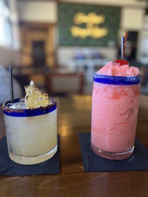 Smoked pineapple margarita and strawberry pina colada