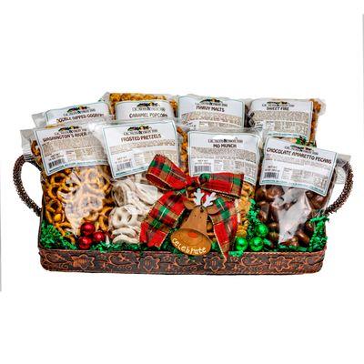 A party tray gift basket with large sweet and salty snacks for any get together!