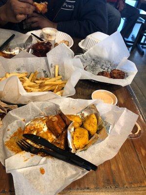 Wings tater tots and fries