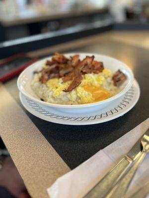 Grits bowl with bacon eggs and cheese