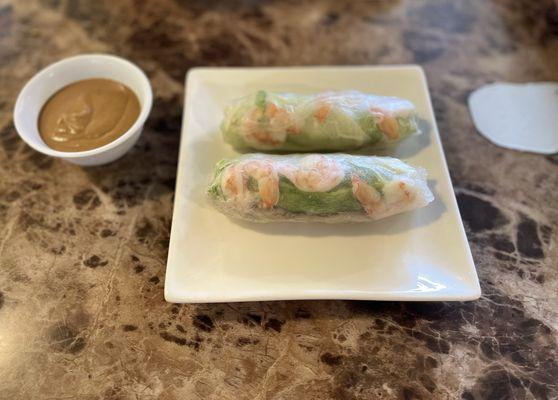 Spring Roll with peanut dipping sauce.