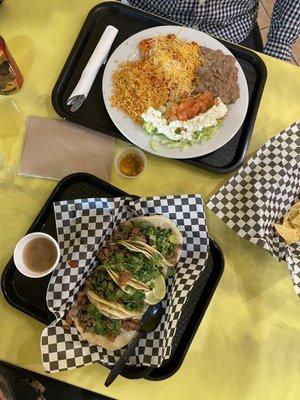 Asada Tacos, Cheese Enchilada Plate