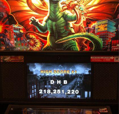 A moderately good game on Godzilla oddly got me the top spot on this machine.