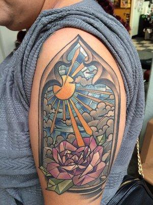 Healed photo of a fun stained glass tattoo! Thanks Ileana!