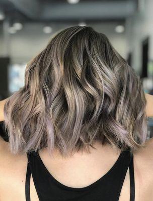 Icy blonde and lavender balayage