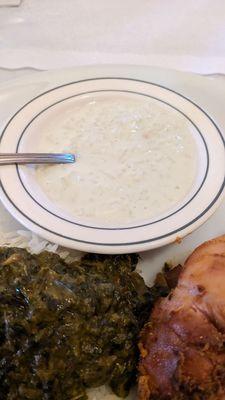 Rice pudding, palak paneer, tandoori chicken