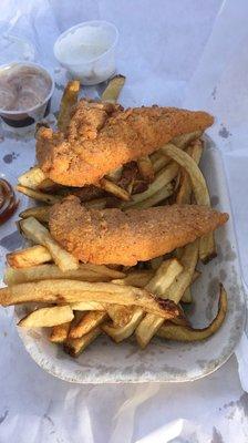 Chicken strips with a ton of fries