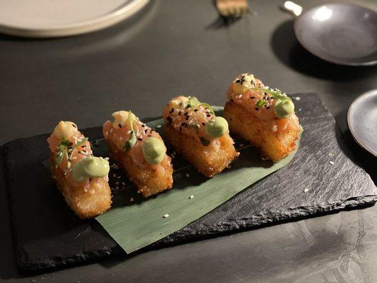 CRISPY RICE with salmon which was off the chain and let me say I don't like crispy rice so that says a lot.