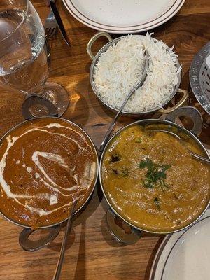 Butter Chicken, eggplant dish, rice and naan (not pictured)