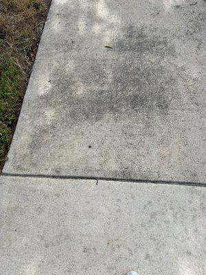 Power wash of the side walk done poorly.