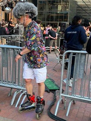 Lots of People were dressed up in vintage 70's Clothing @ The Free Annual Donna Summer Disco Party in Copley Square in Boston 2022.