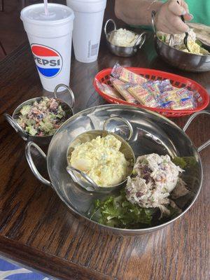 Build a Nest: chicken salad, potato salad, and broccoli salad