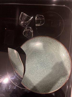 One of several broken dishes.