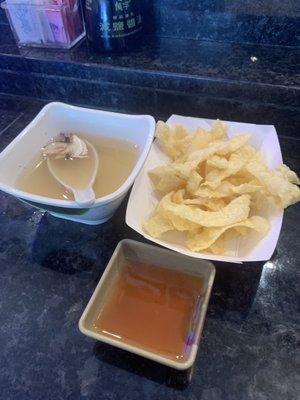 Soup and wonton chips