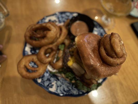 Bacon BBQ Burger with Onion Rings