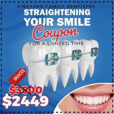 Dental Services Ontario, Rancho Cucamonga, California Whitening coupon Filings Dentistry Implants Braces and Clear Aligners Hollywood Smile