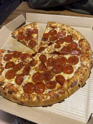 Large stuffed-crust pepperoni pizza