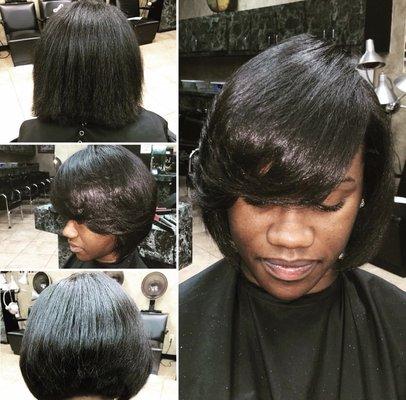 All natural, razor cut bob.