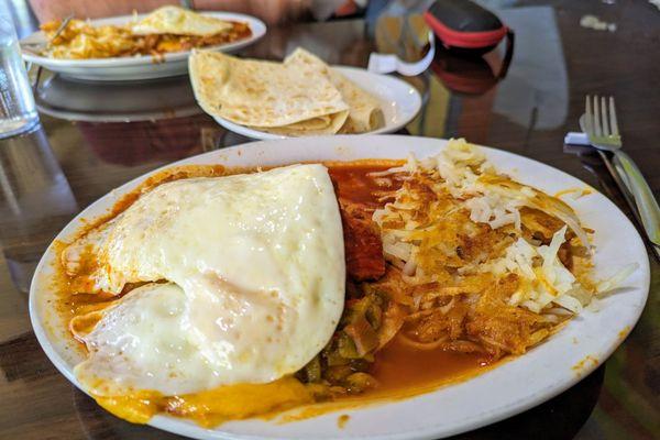 Carne adovada breakfast enchiladas, Christmas