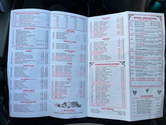 Back of Menu