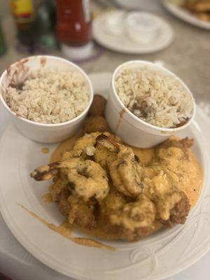 Voodoo Chicken, red beans and rice and gumbo