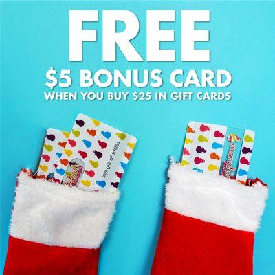 FREE $5 Bonus Card when you buy $25 or more in Gift Cards