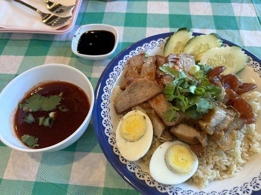 Khao Moo Dang with sauce on the side