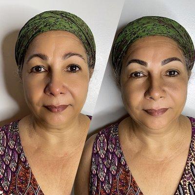 Before and after powder brows