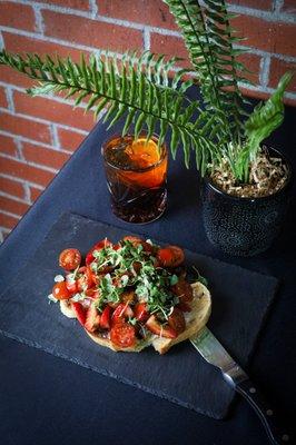 Yellow tomato & strawberry bruschetta