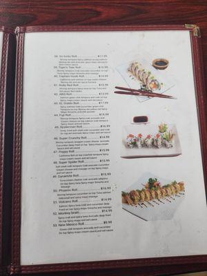 Menu as of May 2024