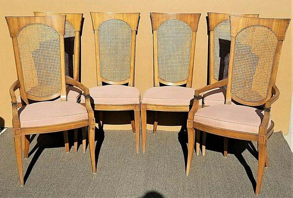 (6) Mid Century Modern Vintage DREXEL Klismos Caned High Back Dining Chairs