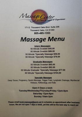 Massage Menu