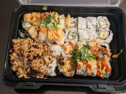 4 rolls of sushi all packed in one box. I wish they had packed each roll individually and placed names on them instead