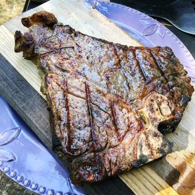 grass fed porterhouse steak with large fillet on the left side, $13 lb. a miracle!