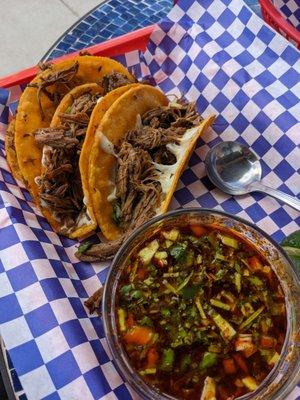 The birria tacos, very yummy, but if you're choosing between these and pastor (and like pastor) get the pastor