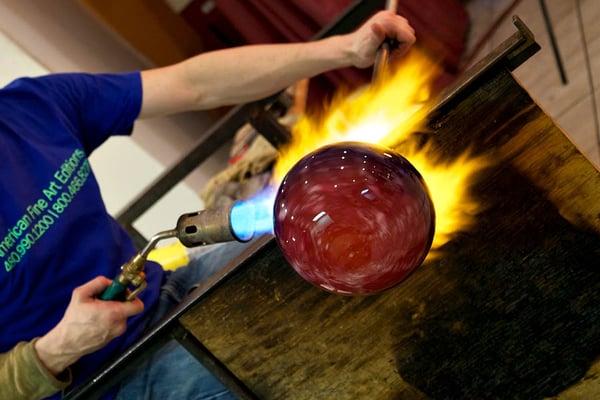 LIVE glassblowing studio, visit the gallery to view finished works.