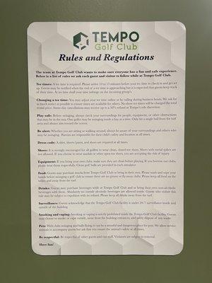 The Rules of Play at Tempo Golf Club.