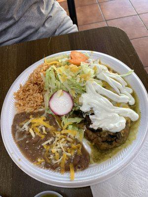 chile relleno plate with verde sauce