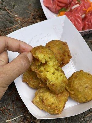 Inside of cheese and potato balls