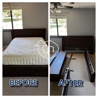 Bed disassembly before and after photos