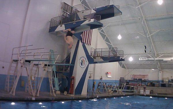 Here I'm doing my usual backflip, showing facility and small diving class taking over.