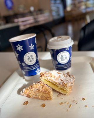 Almond Pastry, large coffee & small hot chocolate